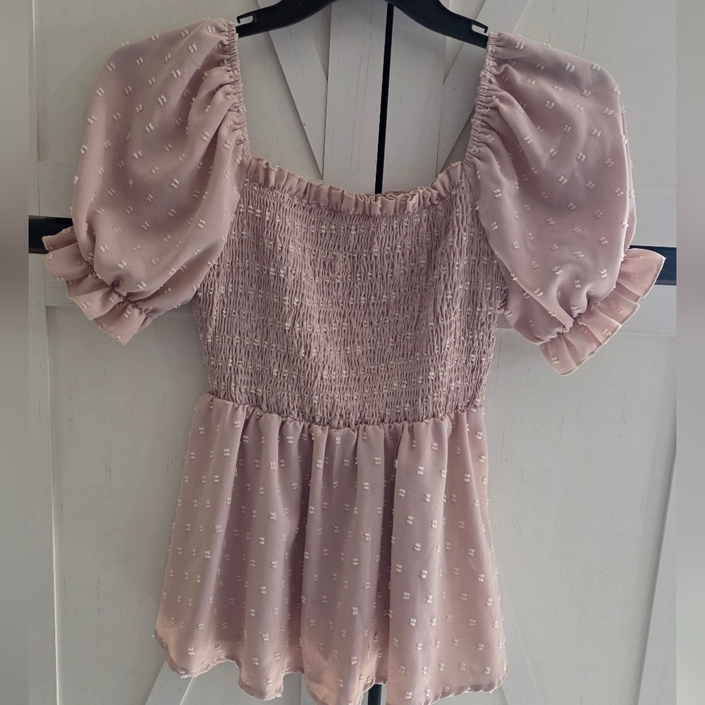 SHEIN Blush Pink Smocked Blouse